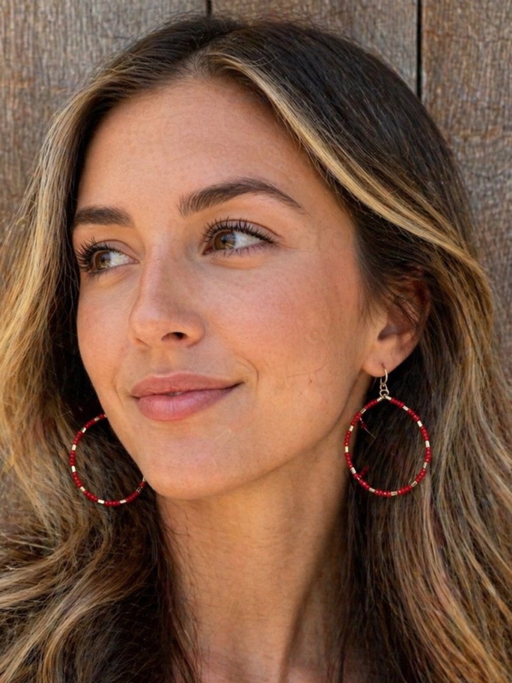 Altar'd State Gold Hoop Earrings with Red Beads